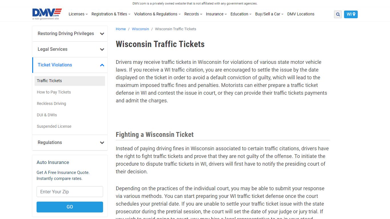 Wisconsin Traffic Tickets | DMV.com